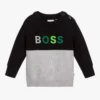 BOSS Boys Black & Grey Logo Sweater