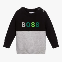 BOSS Boys Black & Grey Logo Sweater