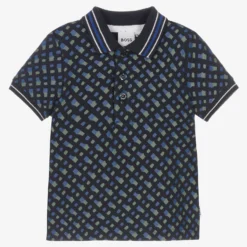 BOSS Boys Blue Monogram Print Polo Shirt
