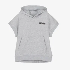 BOSS Boys Grey Cotton Short Sleeve Hoodie