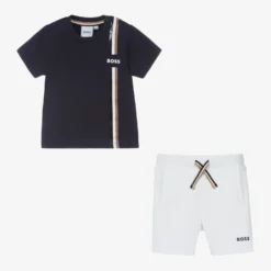 BOSS Boys Navy Blue & White Cotton Shorts Set -Outlet Little Gents Set Store boss boys navy blue white cotton shorts set 504663 720bad3a450a1e9927c5dca6c846b268cf4be69a