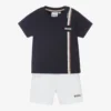 BOSS Boys Navy Blue & White Cotton Shorts Set