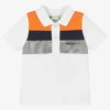 BOSS Boys White & Orange Cotton Polo Shirt