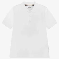 BOSS Boys White Piqué Polo Shirt