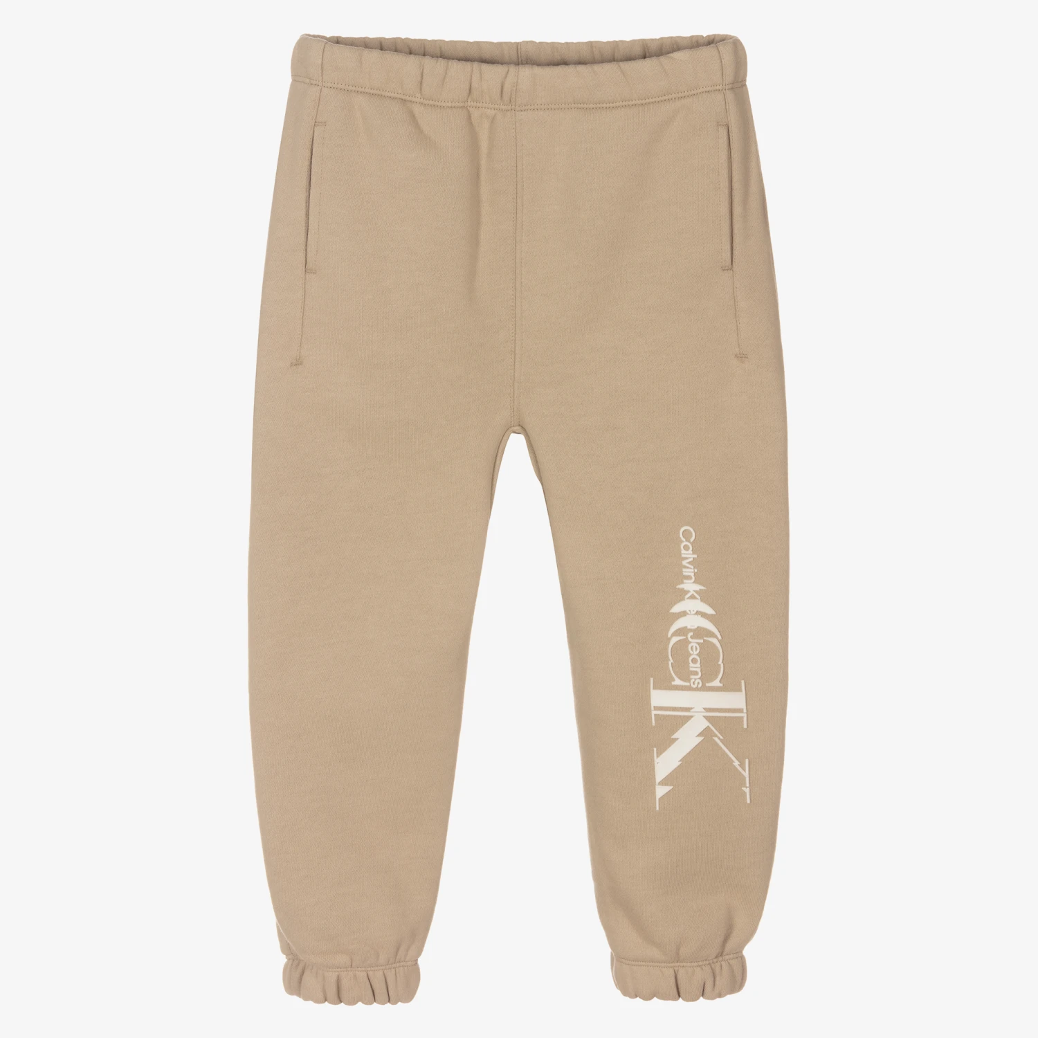 Calvin Klein Jeans Boys Beige Logo Joggers 1 Calvin Klein Jeans Boys Beige Logo Joggers