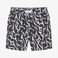 Calvin Klein Boys Black Monogram Logo Swim Shorts