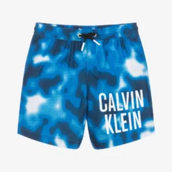 Calvin Klein Boys Blue Abstract Camouflage Swim Shorts