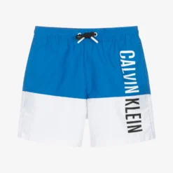 Calvin Klein Boys Blue Colourblock Logo Swim Shorts