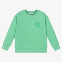 Calvin Klein Jeans Boys Green Piqué Logo Sweatshirt