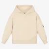 Calvin Klein Jeans Boys Ivory Ribbed Cotton Logo Hoodie