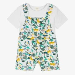 Carrement Beau Carrément Beau Boys White Jungle Cotton Dungarees Set