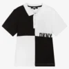 DKNY Boys White & Black Cotton Pique Polo Shirt