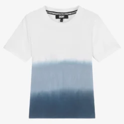 DKNY Boys White & Blue Dip-Dye T-Shirt