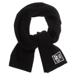 Dolce & Gabbana Black Wool Logo Scarf