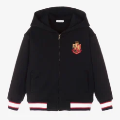 Dolce & Gabbana Blue Cotton Logo Zip-Up Hoodie
