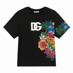 Dolce & Gabbana Boys Black Cotton Hawaii Logo T-Shirt