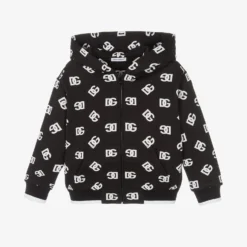 Dolce & Gabbana Boys Black Cotton Logo Zip-Up Hoodie