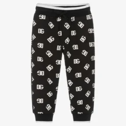 Dolce & Gabbana Boys Black & White Cotton DG Logo Joggers
