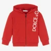 Dolce & Gabbana Boys Red & White Logo Zip-Up Hoodie