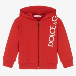 Dolce & Gabbana Boys Red & White Logo Zip-Up Hoodie
