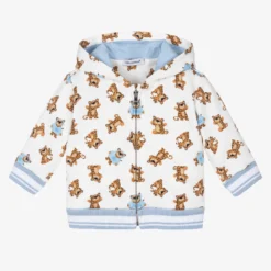 Dolce & Gabbana Boys White Cotton Leopard Zip-Up Top