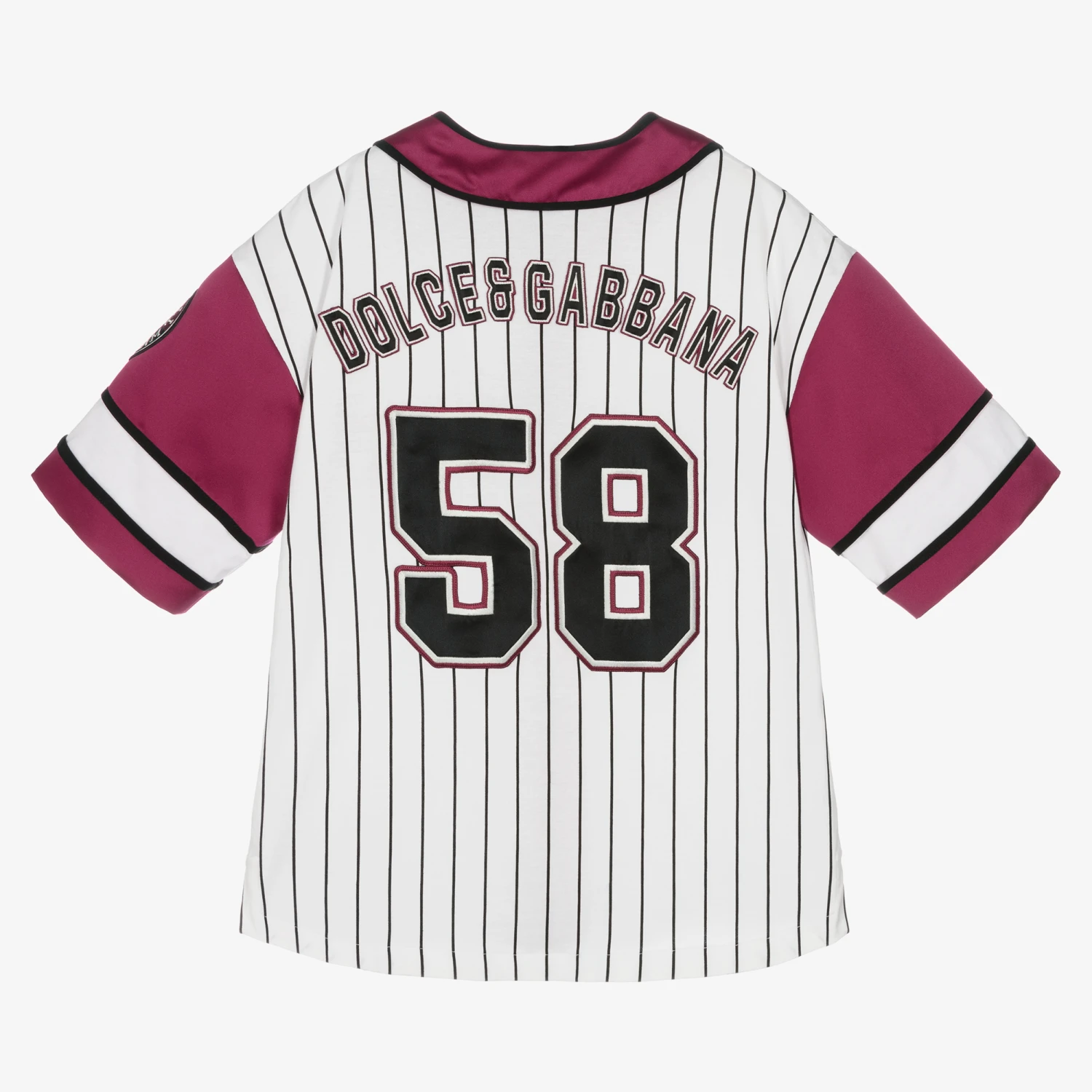 Dolce & Gabbana Boys White & Purple Striped Baseball Shirt 2 Dolce & Gabbana Boys White & Purple Striped Baseball Shirt - Image 2