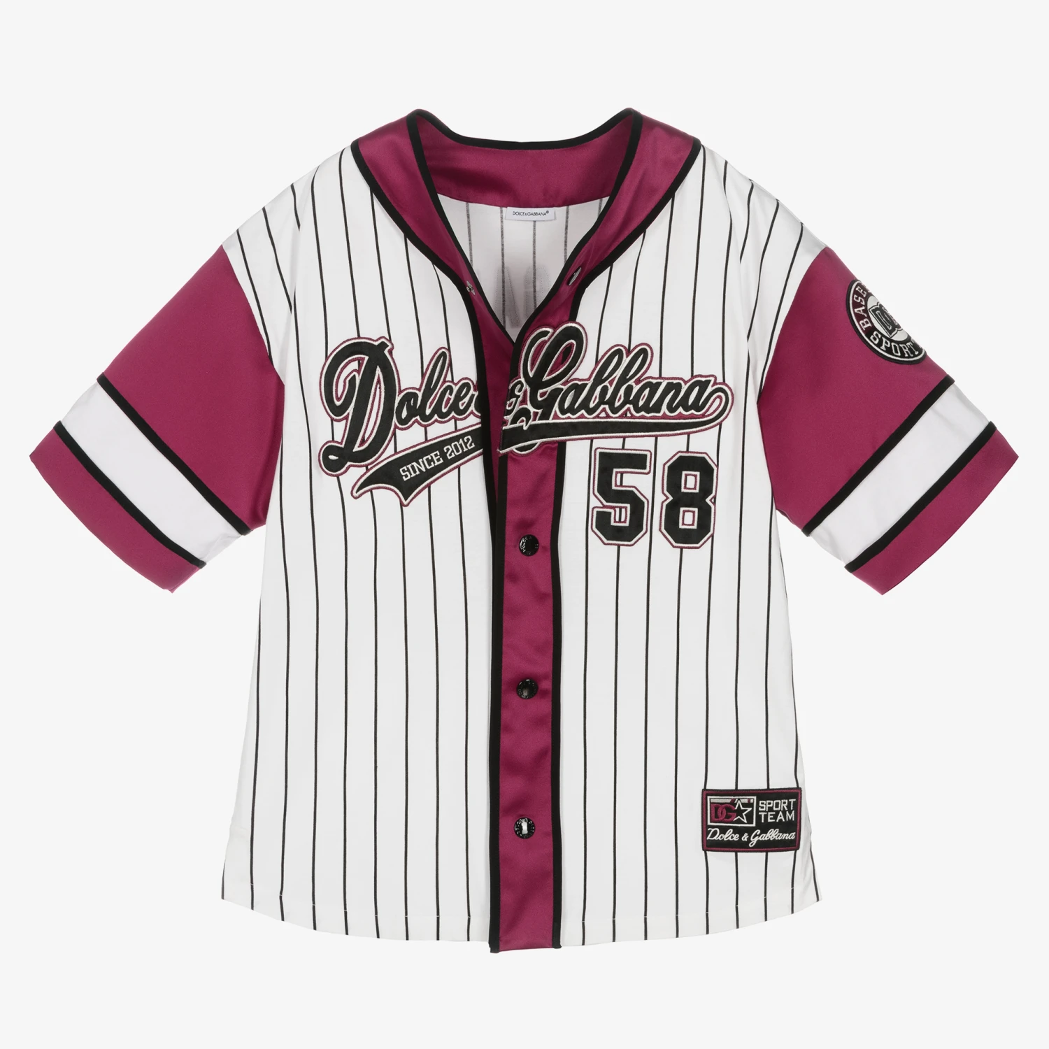 Dolce & Gabbana Boys White & Purple Striped Baseball Shirt 3 Dolce & Gabbana Boys White & Purple Striped Baseball Shirt - Image 3