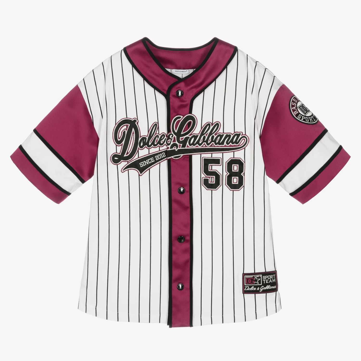 Dolce & Gabbana Boys White & Purple Striped Baseball Shirt 1 Dolce & Gabbana Boys White & Purple Striped Baseball Shirt