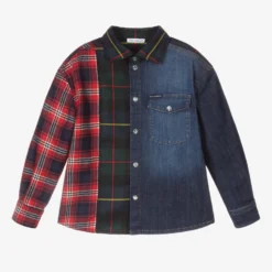 Dolce & Gabbana Red Tartan & Blue Denim Shirt