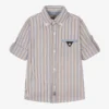 Dr. Kid Boys Beige & Blue Stripe Cotton Shirt