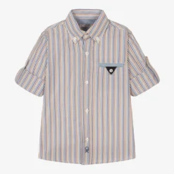Dr. Kid Boys Beige & Blue Stripe Cotton Shirt