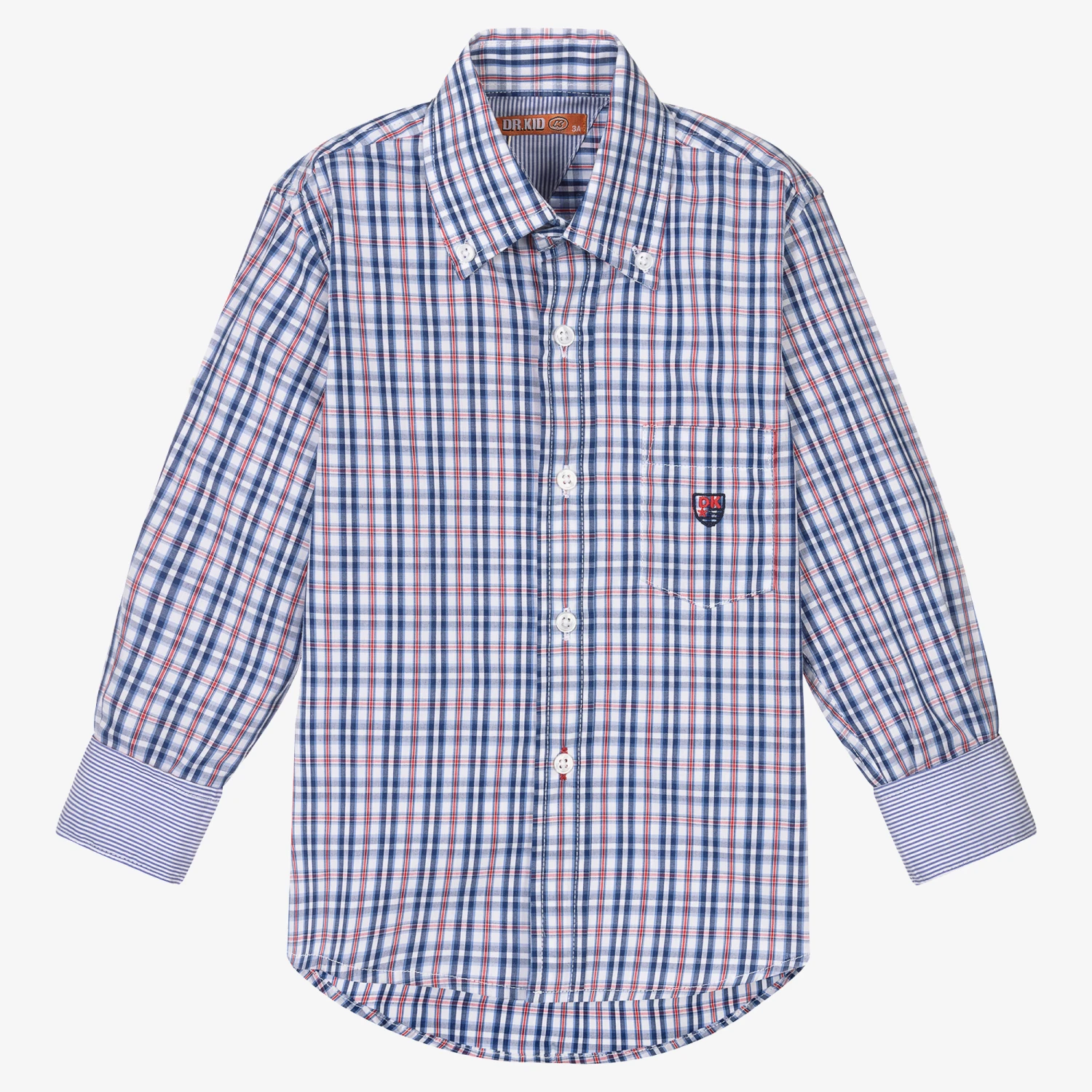 Dr. Kid Boys Blue & Red Check Cotton Shirt 3 Dr. Kid Boys Blue & Red Check Cotton Shirt - Image 3
