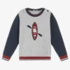 Dr. Kid Boys Grey & Blue Cotton Knit Sweater