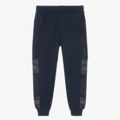 EA7 Emporio Armani Boys Blue Cotton Camouflage Joggers