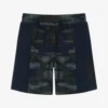 EA7 Emporio Armani Boys Blue Cotton Camouflage Logo Shorts