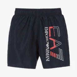 EA7 Emporio Armani Boys Blue Logo Swim Shorts