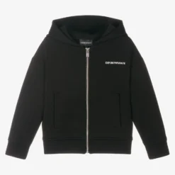 Emporio Armani Boys Black Hooded Zip-Up Top