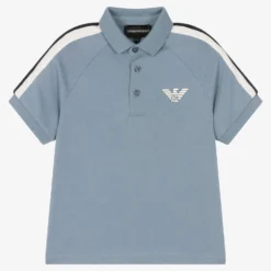 Emporio Armani Boys Blue Cotton Eagle Logo Polo Shirt