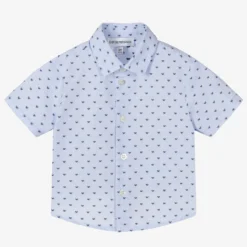 Emporio Armani Boys Blue Cotton Eagle Shirt