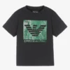 Emporio Armani Boys Blue Cotton Sketch Eagle T-Shirt