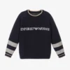 Emporio Armani Boys Blue Knitted Logo Sweater