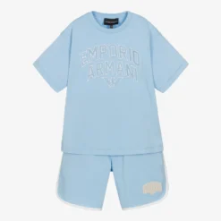 Emporio Armani Boys Blue Logo Cotton Shorts Set