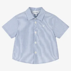 Emporio Armani Boys Blue & White Striped Cotton Shirt