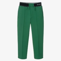 Emporio Armani Boys Green Cotton Logo Trousers
