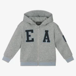 Emporio Armani Boys Grey Hooded Zip-Up Top