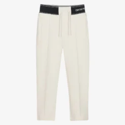 Emporio Armani Boys Ivory Cotton Logo Trousers