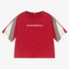 Emporio Armani Boys Red Cotton Logo T-Shirt