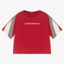 Emporio Armani Boys Red Cotton Logo T-Shirt