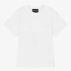 Emporio Armani Boys White Cotton Embossed Logo T-Shirt