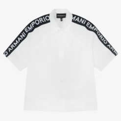 Emporio Armani Boys White Cotton Logo Tape Shirt